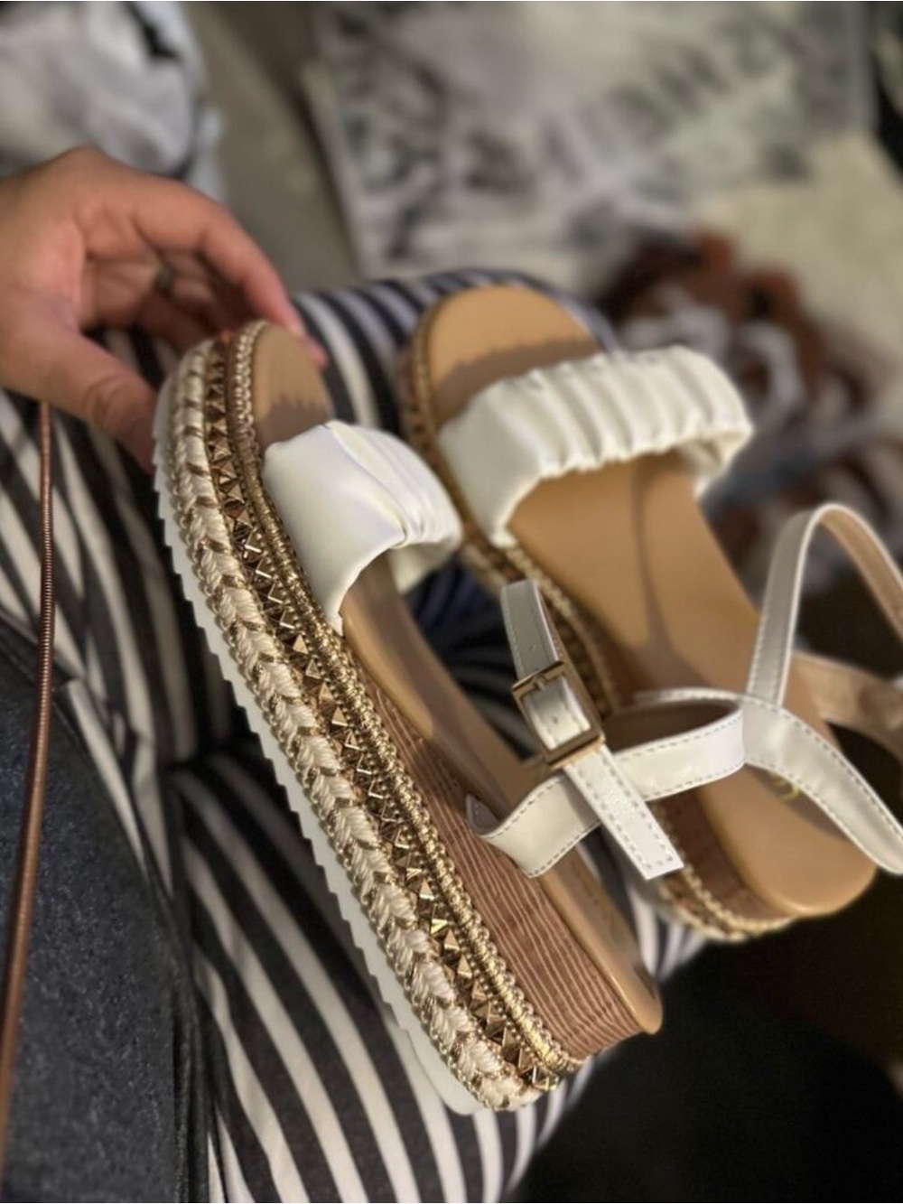 Women’s White Espadrille Platform Sandals with Buckle Strap
